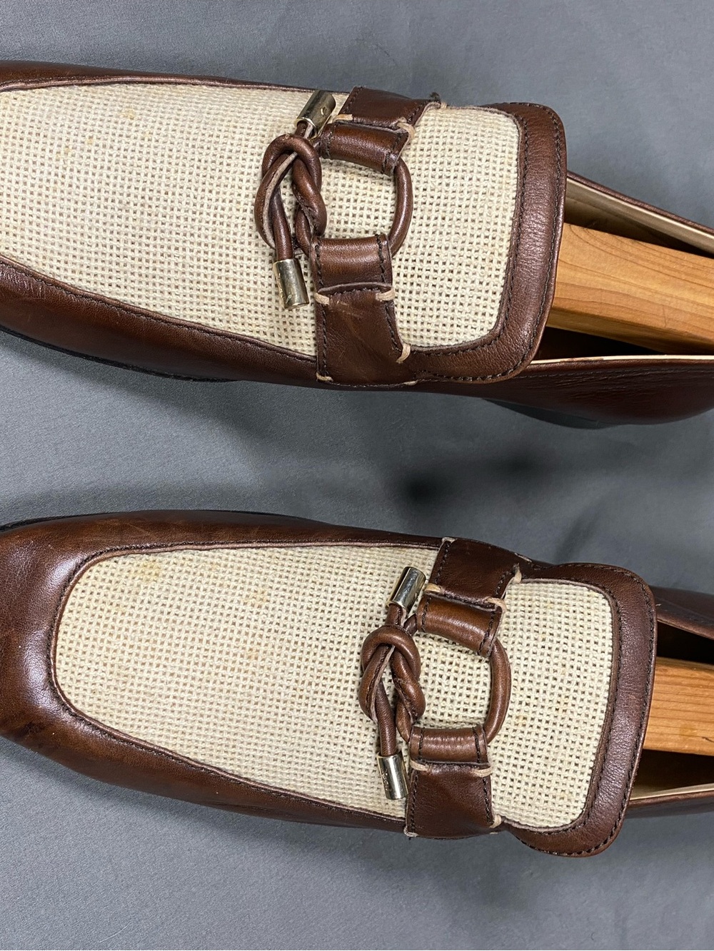 Yves Saint Laurent Men's Brown Leather & Cream Woven Loafers EU 41 US 8